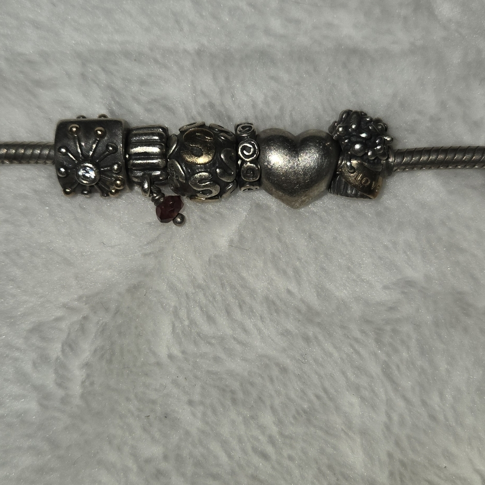 Pandora Charm Bracelet Lot 925 ALE Sterling + 4 Two-Tone Charms 16 Pieces - Picture 3 of 5